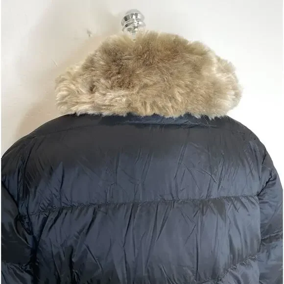 Alp N Rock Duck Down Puffer Coat Faux Fur Womens Large Black Long Buckles Jacket - Picture 9 of 13